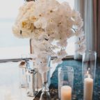 Flora Nova Design Seattle - Luxurious Winter Wedding at the Edgewater Hotel. White and Grey Ceremony Arrangement with Phalaenopsis Orchids