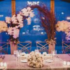 Flora Nova Design Seattle - Luxurious Winter Wedding at the Edgewater Hotel. White and Grey Head Table Arch with Phalaenopsis Orchids