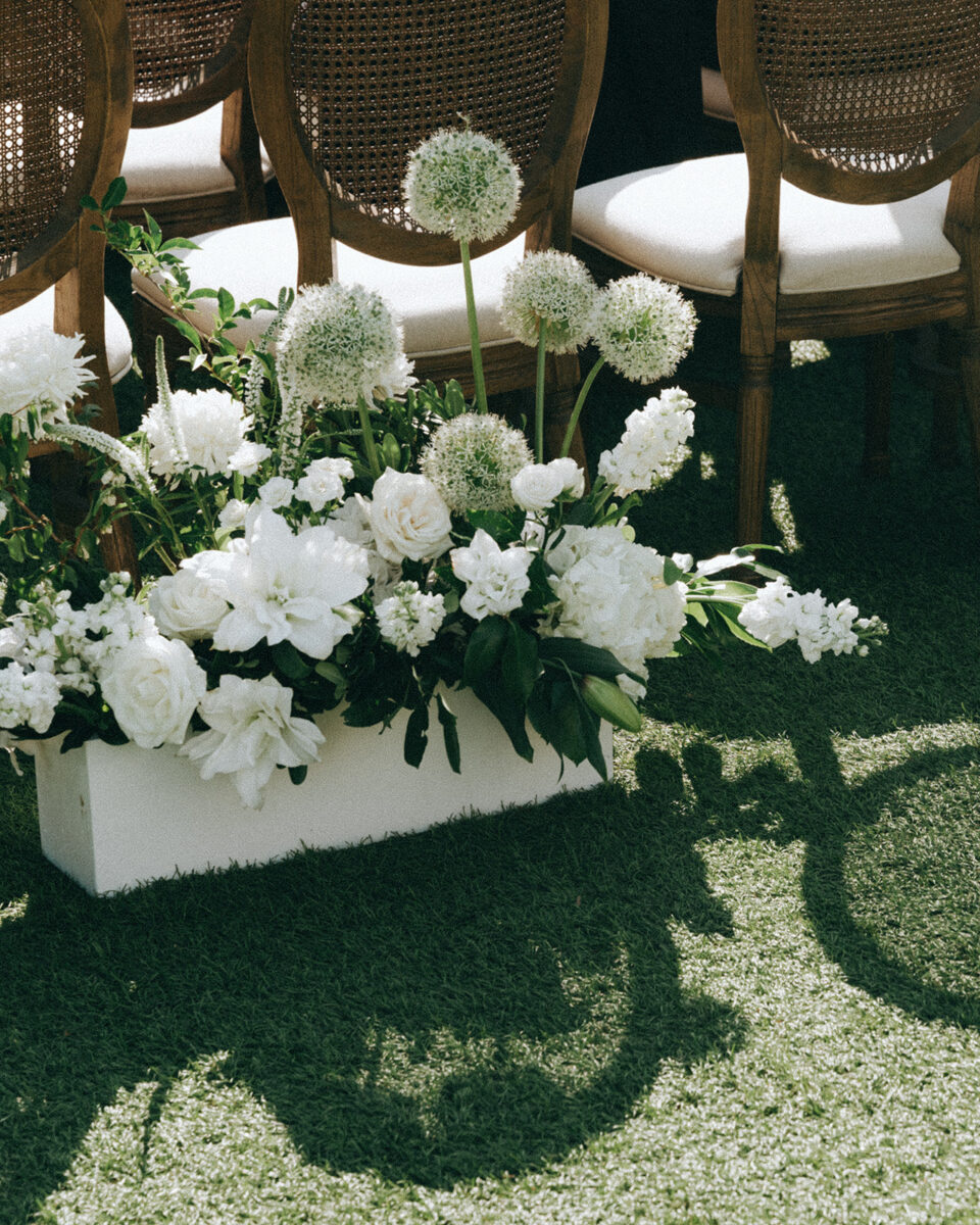 Lush white floral arrangement designed by Floral Nova Design Seattle.