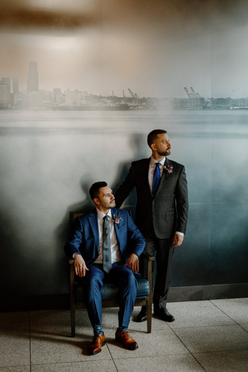 Portrait of grooms on their wedding day.